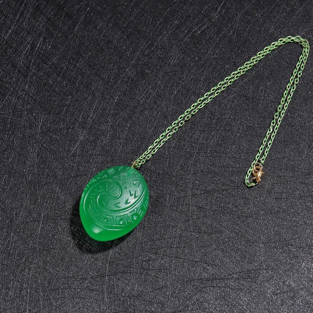 Halloween Green Jade Stone Pendant Necklace Large Charm - Image 5