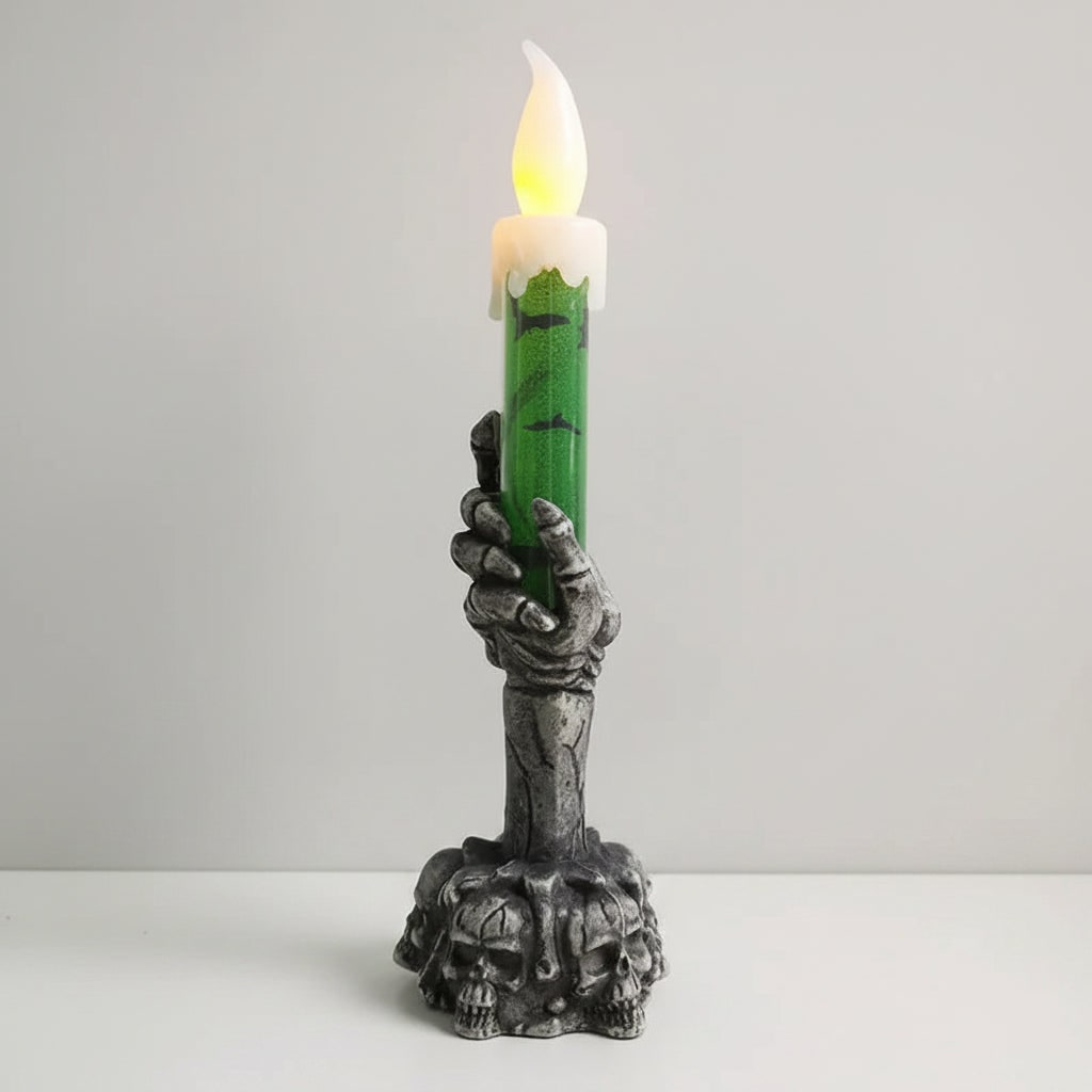 Halloween Hand Poured Soy Candles with Skeleton Holder and LED Flame Light for Party Decoration - Image 2