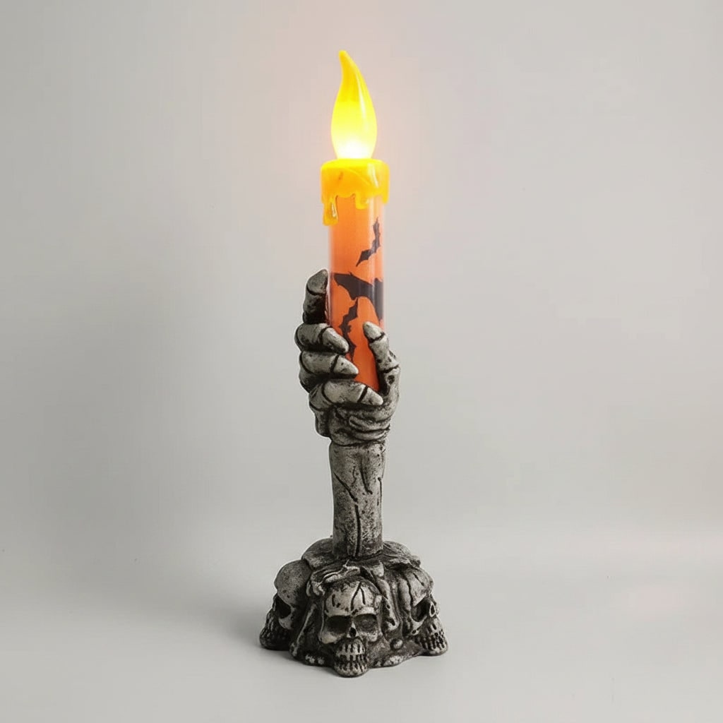 Halloween Hand Poured Soy Candles with Skeleton Holder and LED Flame Light for Party Decoration - Image 3