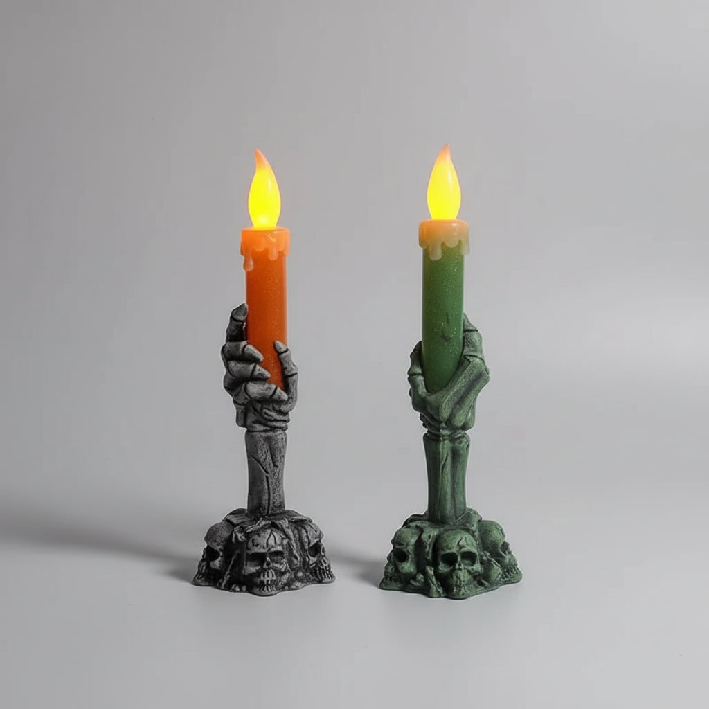 Halloween Hand Poured Soy Candles with Skeleton Holder and LED Flame Light for Party Decoration - Image 5
