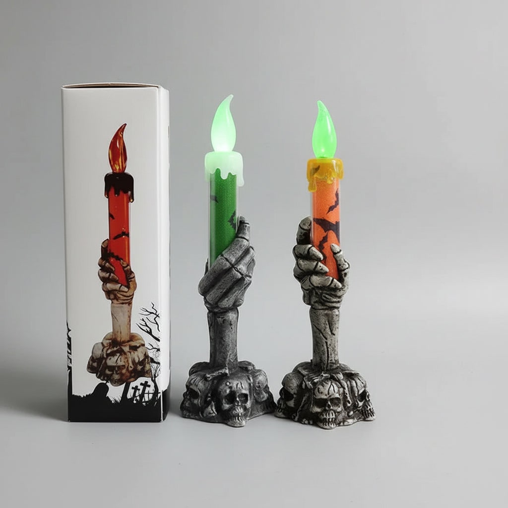 Halloween Hand Poured Soy Candles with Skeleton Holder and LED Flame Light for Party Decoration - Image 6