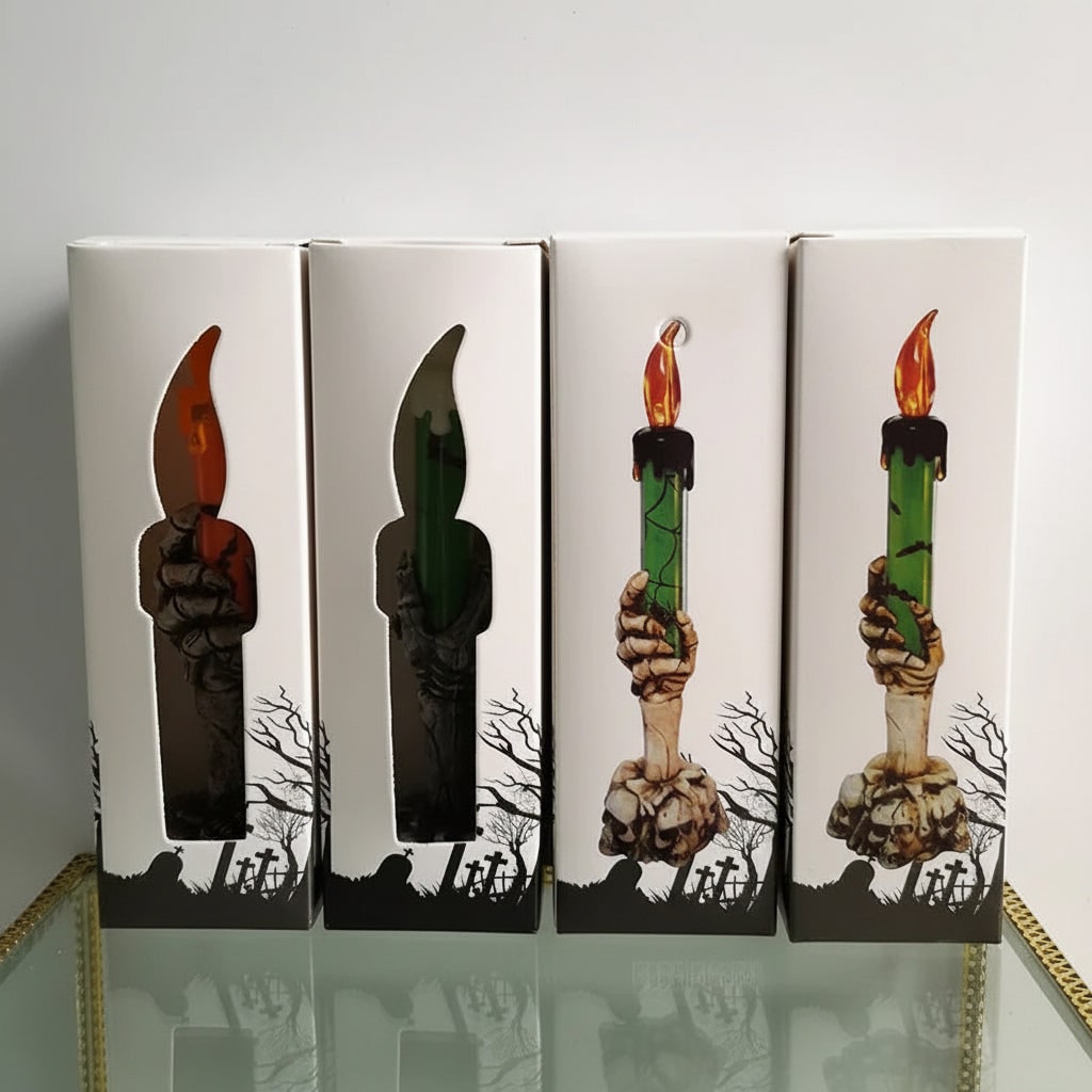 Halloween Hand Poured Soy Candles with Skeleton Holder and LED Flame Light for Party Decoration - Image 7