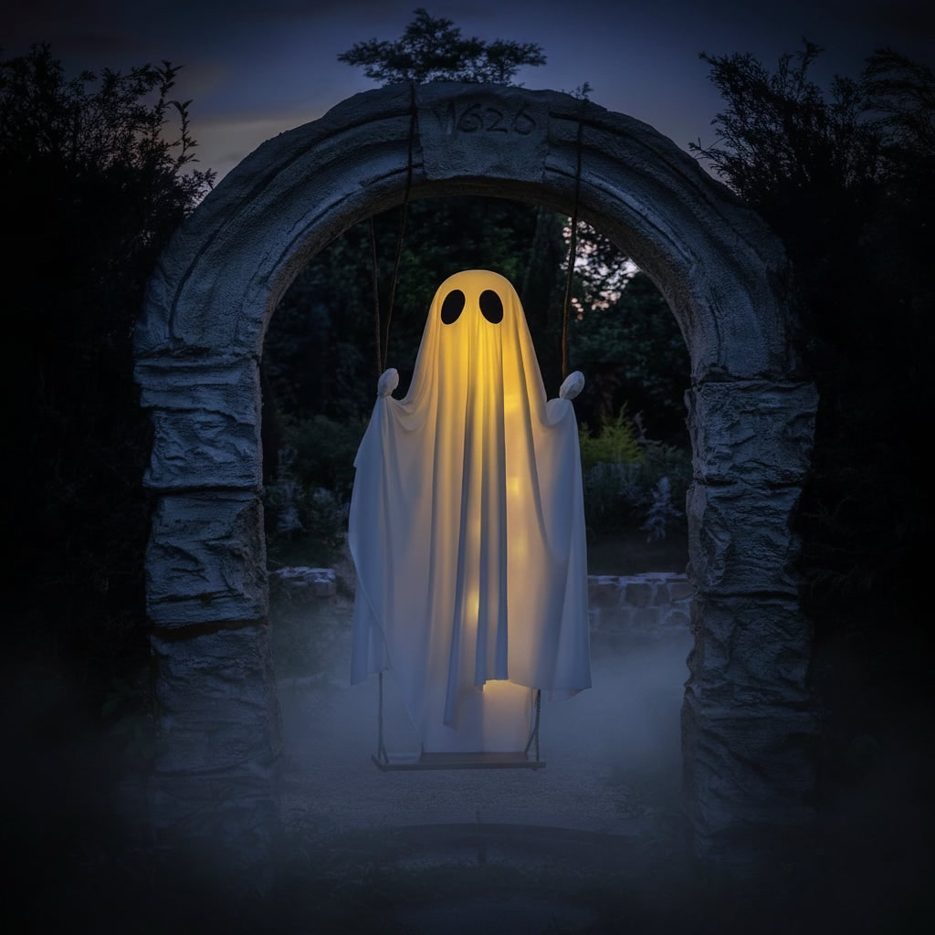 Halloween Hanging Ghost Decoration with LED Light and Swing for Outdoor Yard Party Decor - Image 2