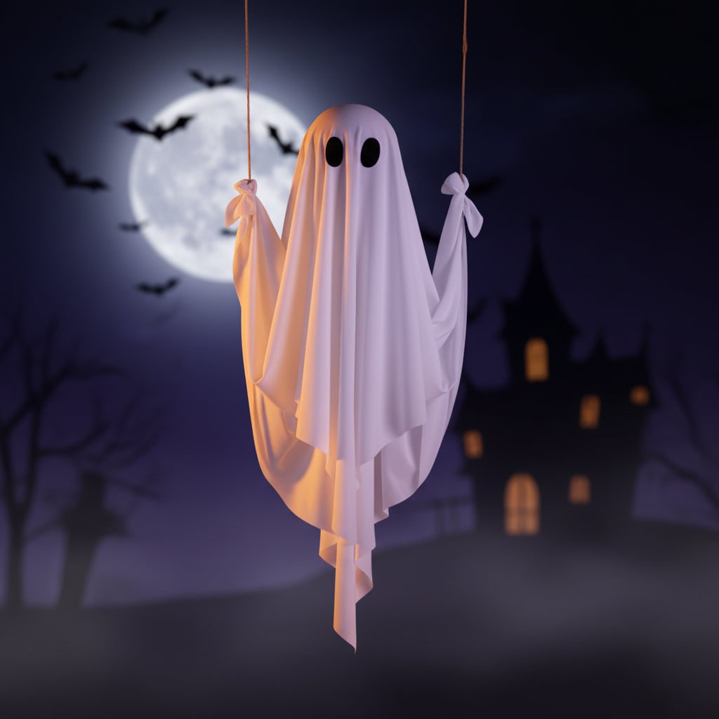Halloween Hanging Ghost Decoration with LED Light and Swing for Outdoor Yard Party Decor - Image 3
