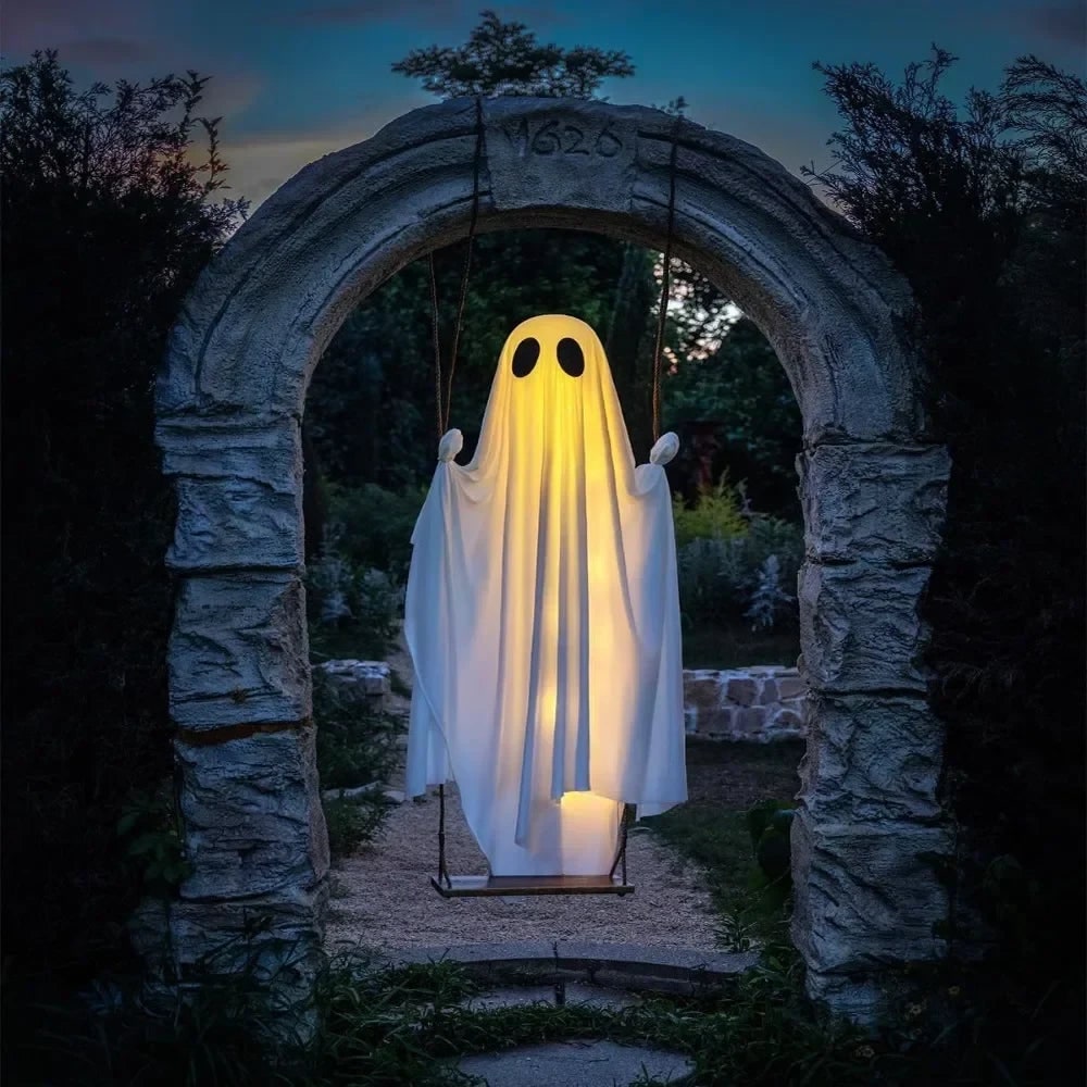 Halloween Hanging Ghost Decoration with LED Light Remote Control for Large Outdoor Yard Party - Image 1
