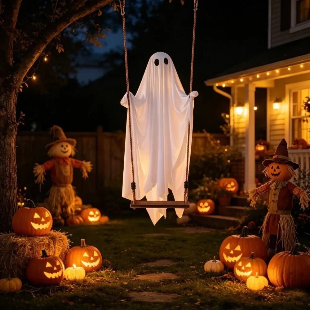 Halloween Hanging Ghost Decoration with LED Light Remote Control for Large Outdoor Yard Party - Image 3