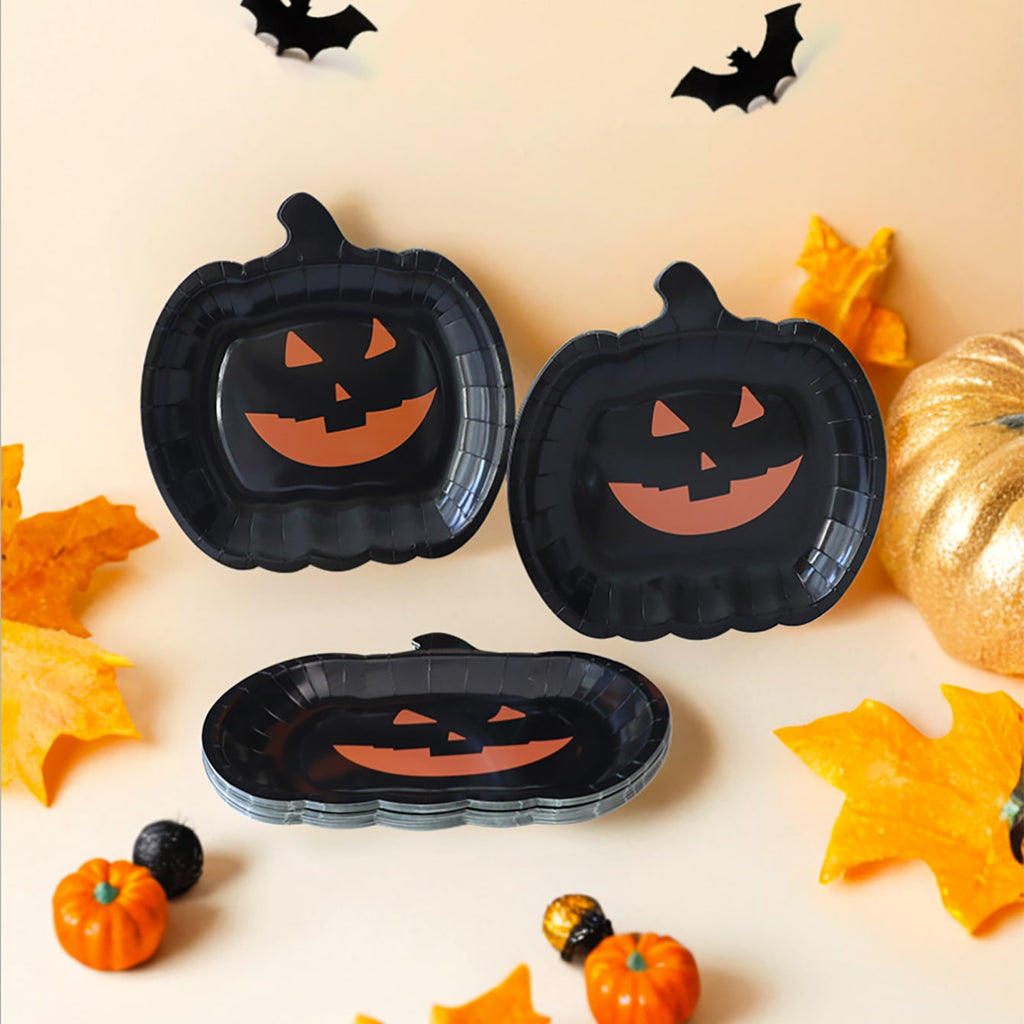 Halloween Heavy Duty Disposable Paper Plates with Pumpkin Jack-O-Lantern Design - Image 5