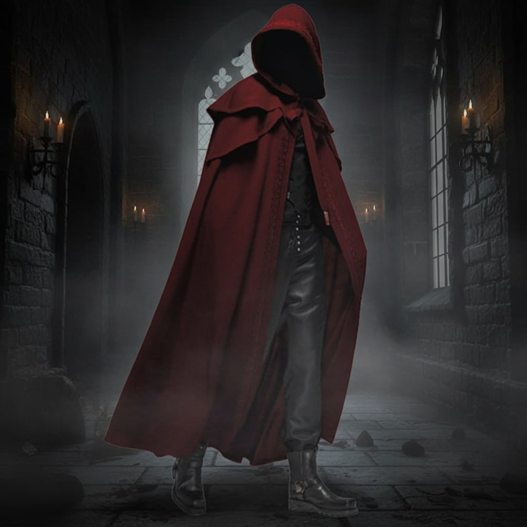 Halloween Hooded Cloak with Cape and Embroidered Trim for Witch Costume Party Red Riding Hood - Image 2