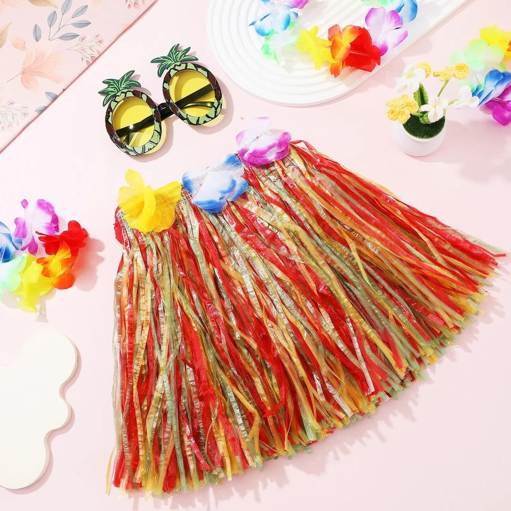 Halloween Hula Skirt Set Grass Costume with Flower Lei and Matching Accessories for Party - Image 3