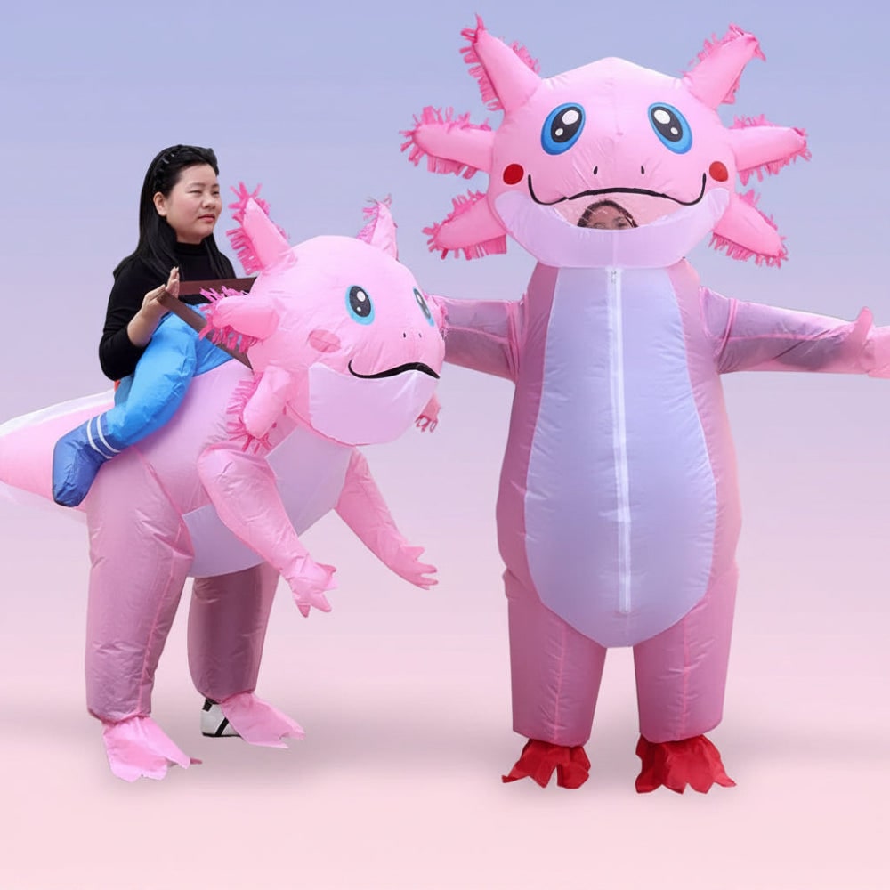 Halloween Inflatable Axolotl Costume with Battery-Operated Fan and Full-Body Design - Image 1