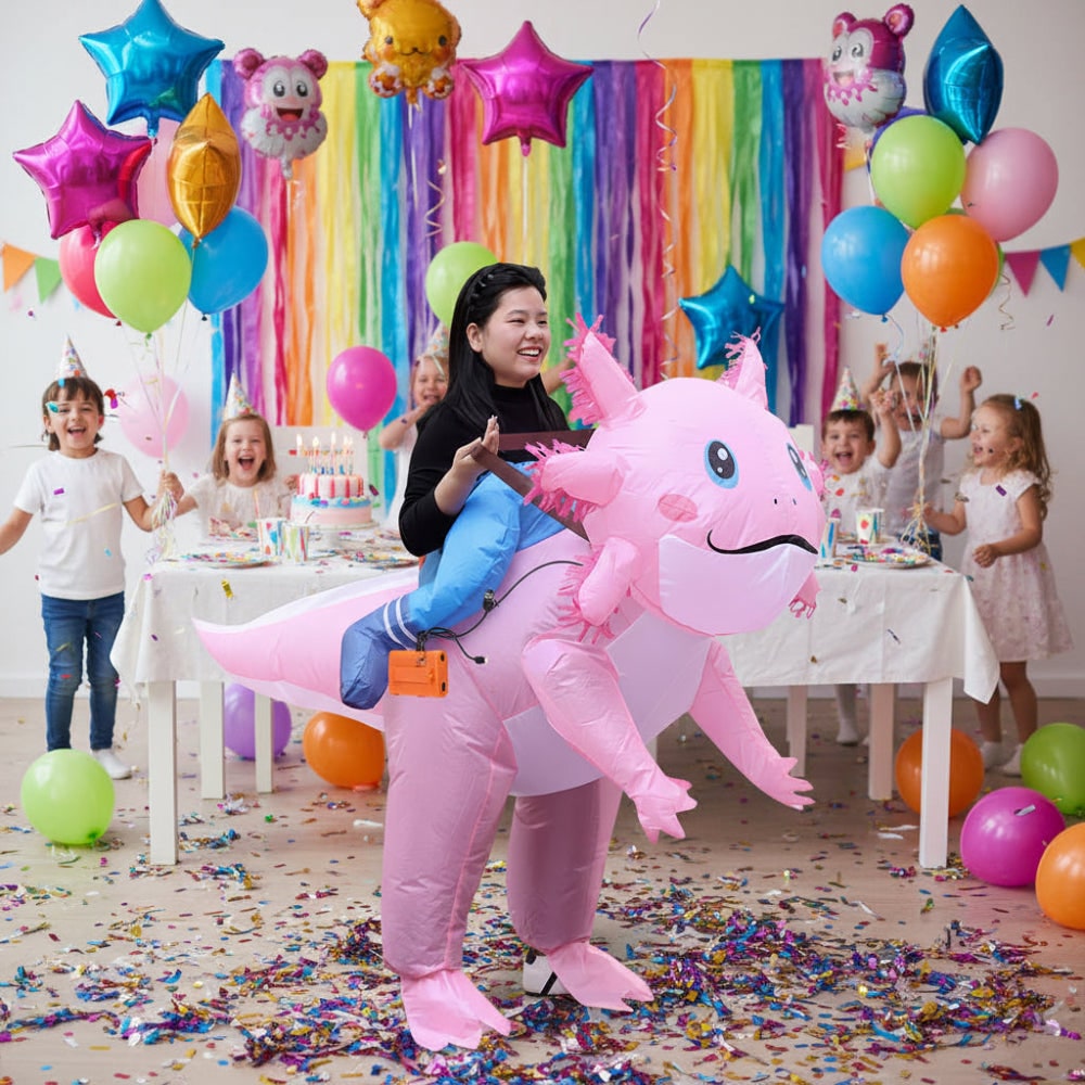 Halloween Inflatable Axolotl Costume with Battery-Operated Fan and Full-Body Design - Image 2