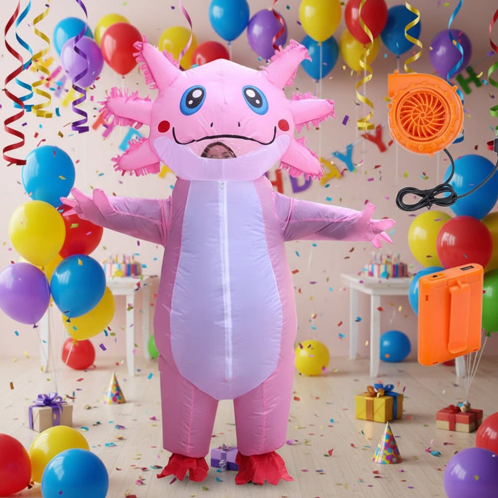 Halloween Inflatable Axolotl Costume with Battery-Operated Fan and Full-Body Design - Image 3