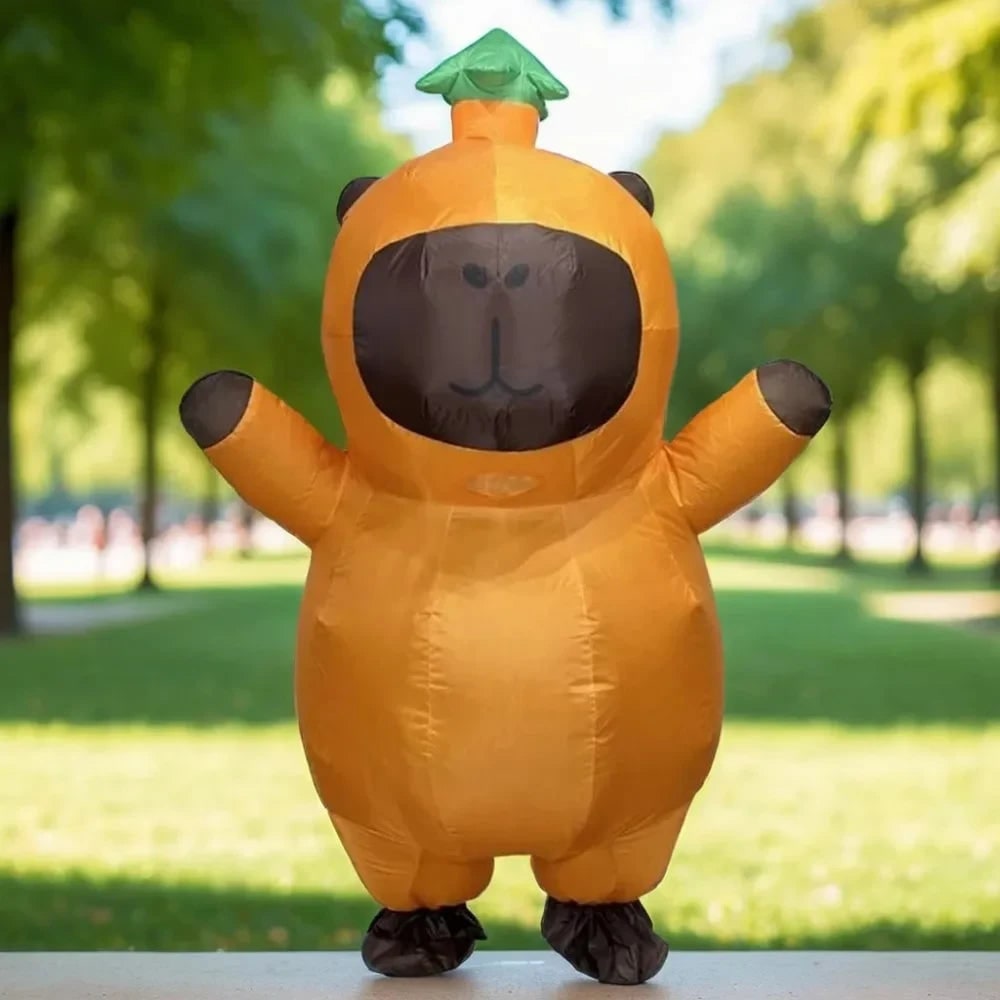 Halloween Inflatable Capybara Costume with Leaf Hat and Built-In Fan Funny Animal Suit - Image 1
