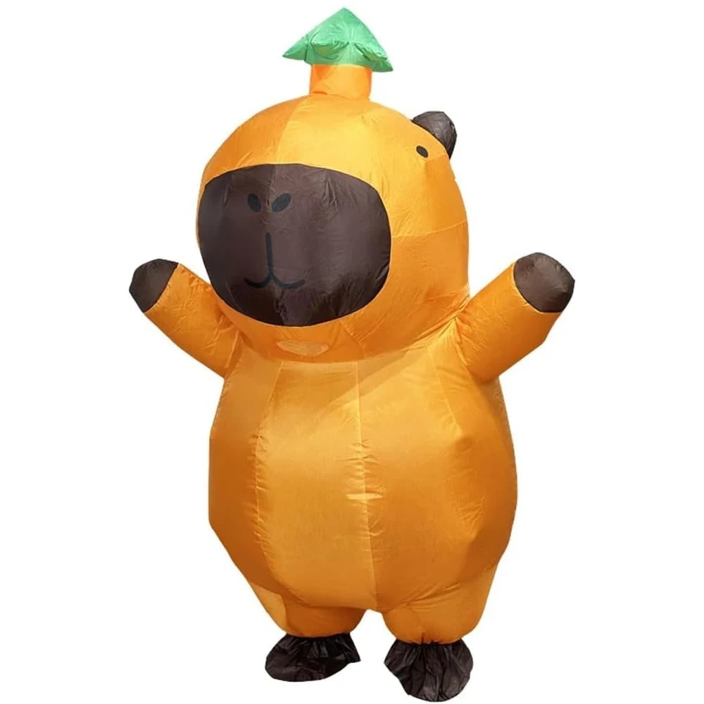 Halloween Inflatable Capybara Costume with Leaf Hat and Built-In Fan Funny Animal Suit - Image 2