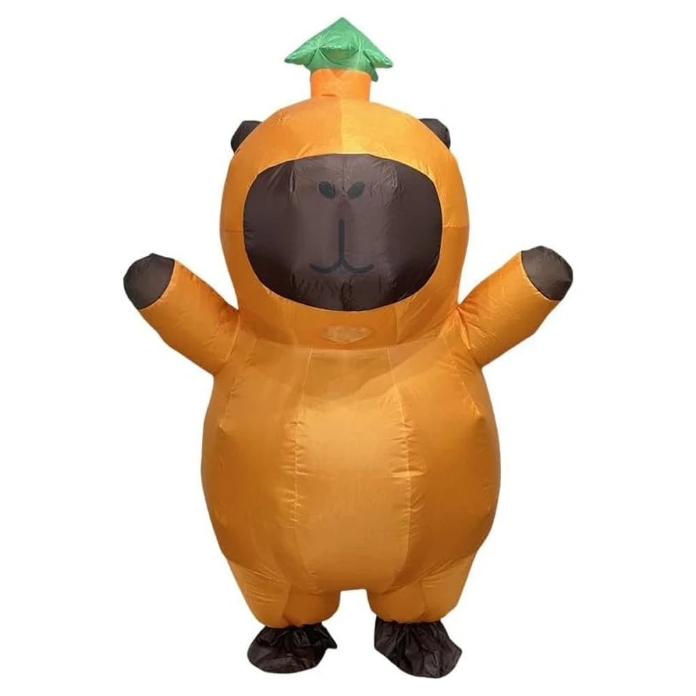 Halloween Inflatable Capybara Costume with Leaf Hat and Built-In Fan Funny Animal Suit - Image 3