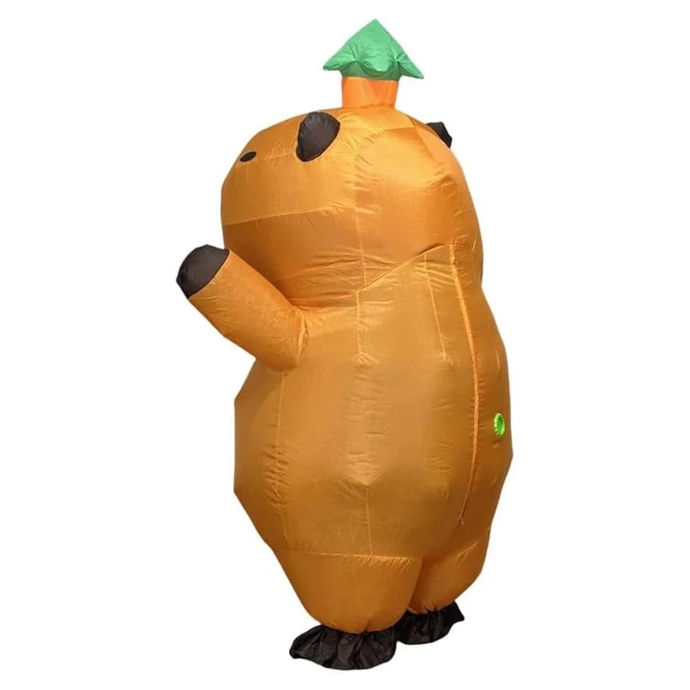 Halloween Inflatable Capybara Costume with Leaf Hat and Built-In Fan Funny Animal Suit - Image 4