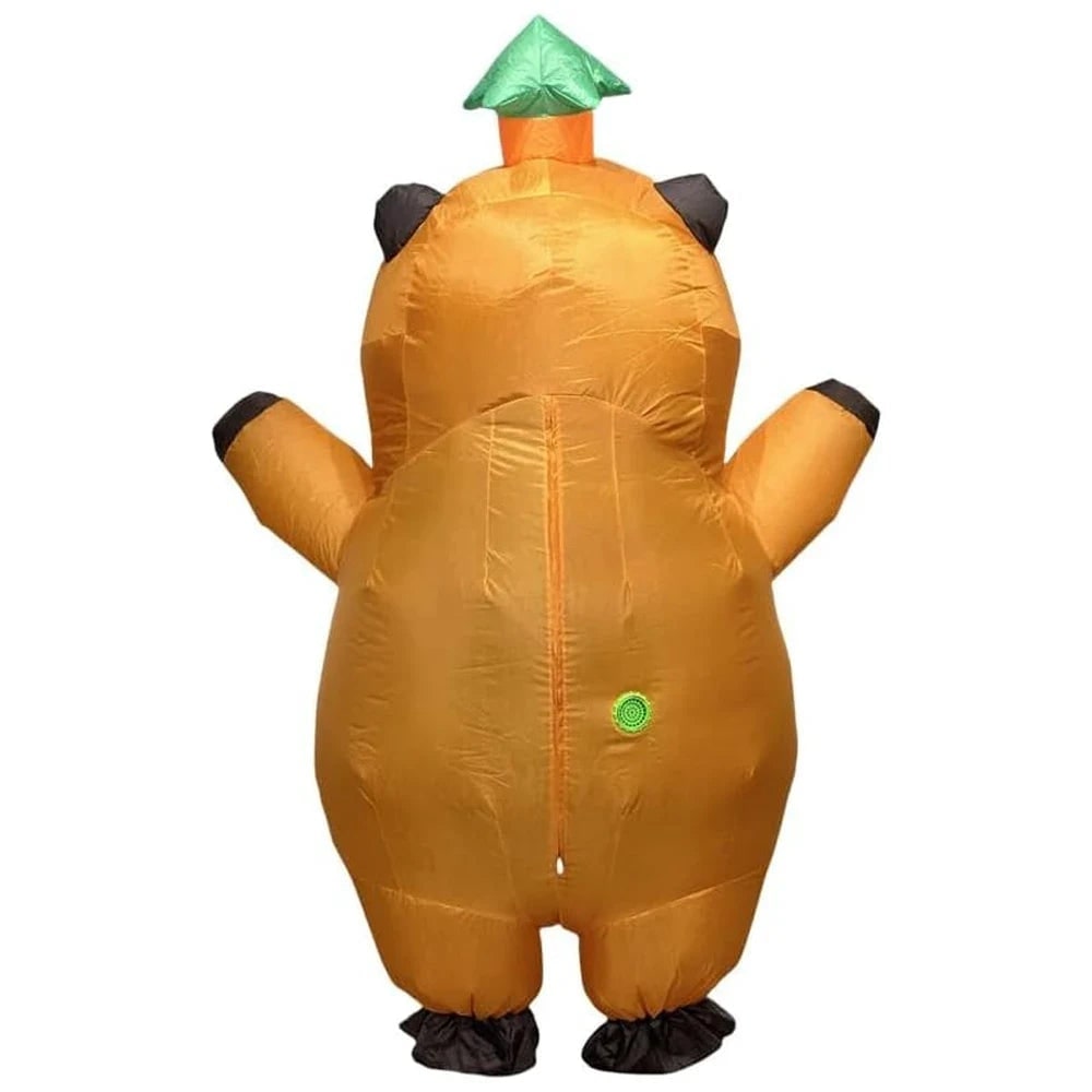 Halloween Inflatable Capybara Costume with Leaf Hat and Built-In Fan Funny Animal Suit - Image 5