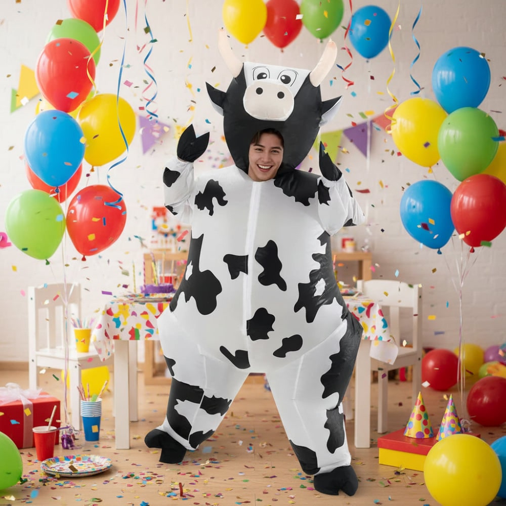 Halloween Inflatable Cow Costume with Blow Up Suit and Animal Design - Image 1