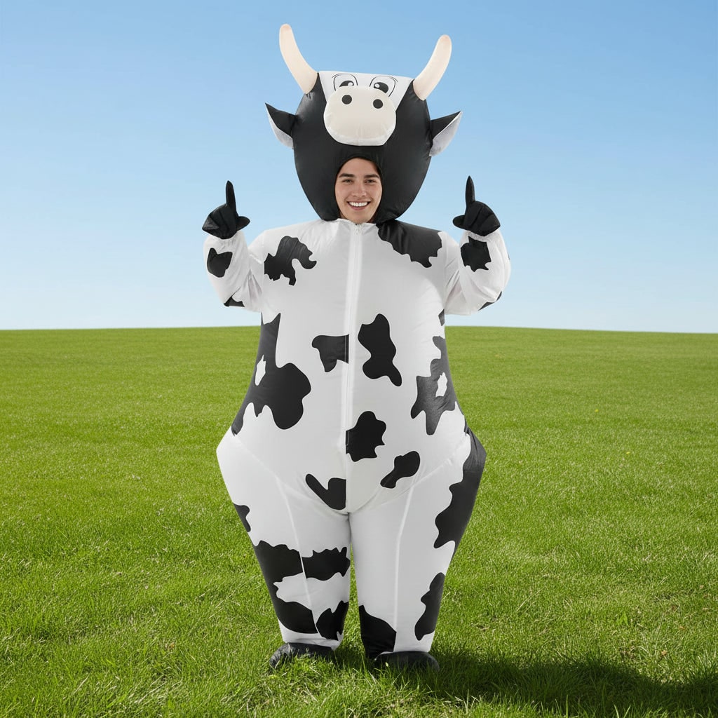 Halloween Inflatable Cow Costume with Open Face Hood and Hoof Covers Funny Animal - Image 1