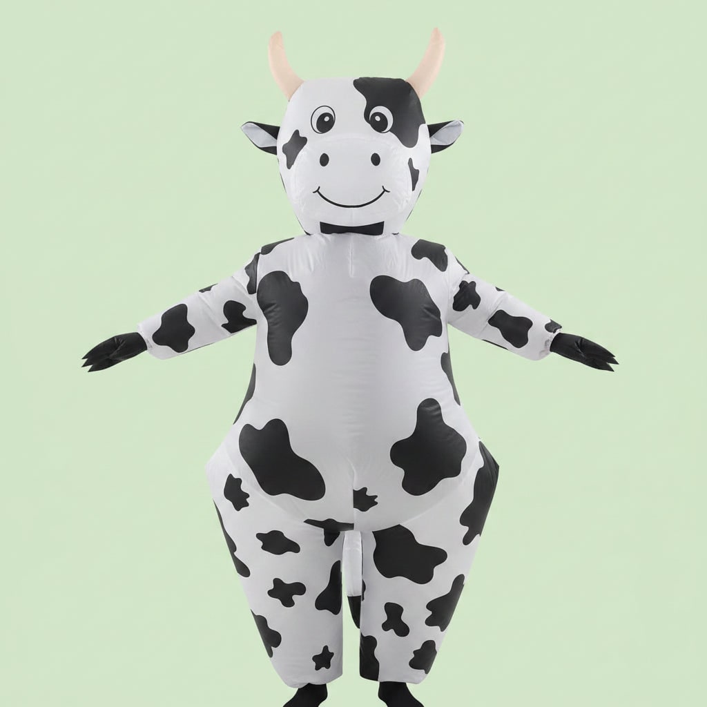 Halloween Inflatable Cow Costume with Open Face Hood and Hoof Covers Funny Animal - Image 2