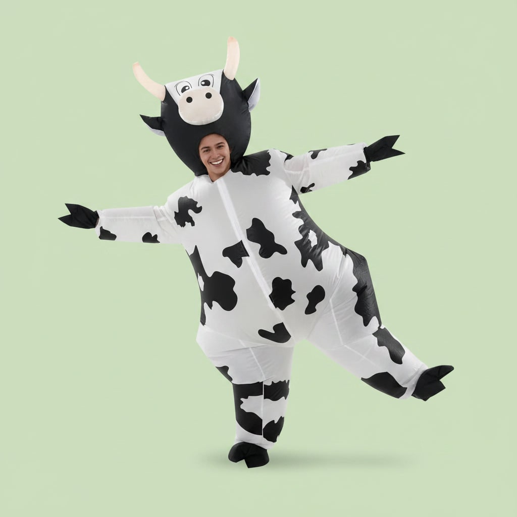 Halloween Inflatable Cow Costume with Open Face Hood and Hoof Covers Funny Animal - Image 3