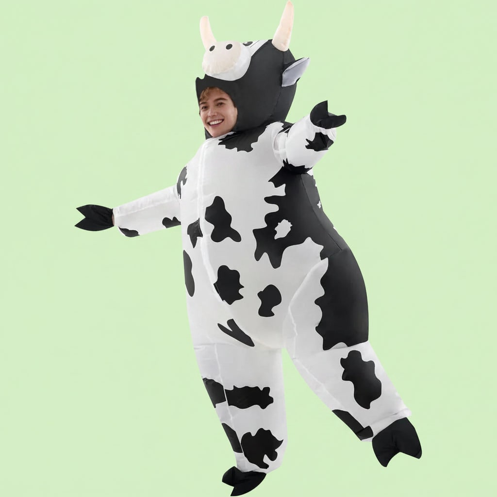Halloween Inflatable Cow Costume with Open Face Hood and Hoof Covers Funny Animal - Image 4