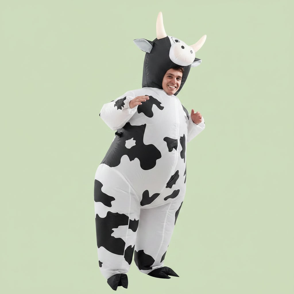 Halloween Inflatable Cow Costume with Open Face Hood and Hoof Covers Funny Animal - Image 5