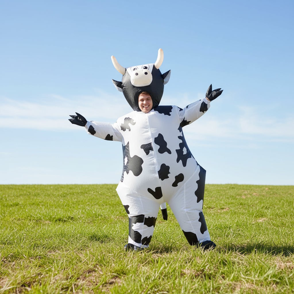 Halloween Inflatable Cow Costume with Open Face Hood and Hoof Covers Funny Animal - Image 6