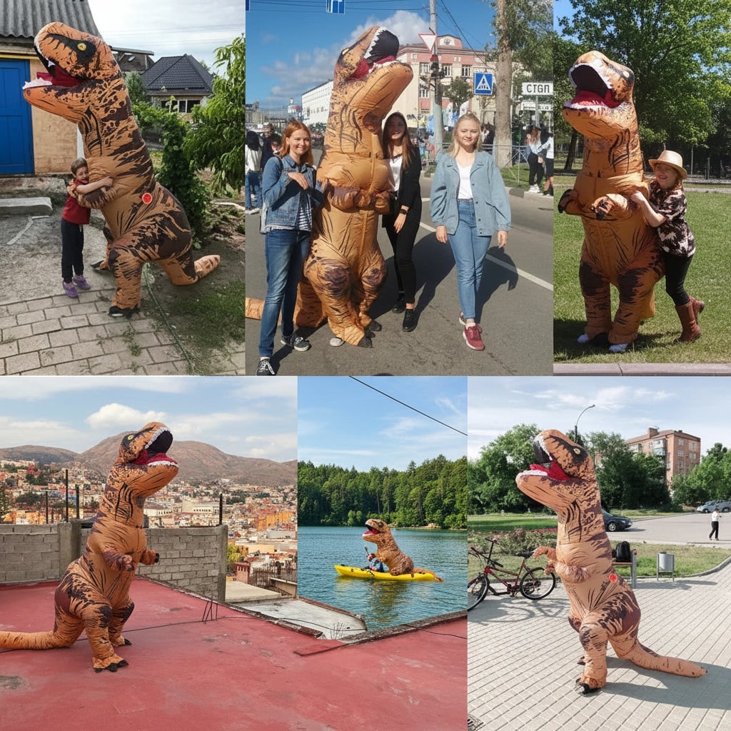 Halloween Inflatable Dinosaur Costume Blow Up T-Rex Outfit with Built-In Fan - Image 2