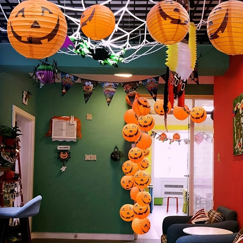 Halloween Jack O' Lantern Paper Pumpkin Hanging Decor Set of 12 - Image 5