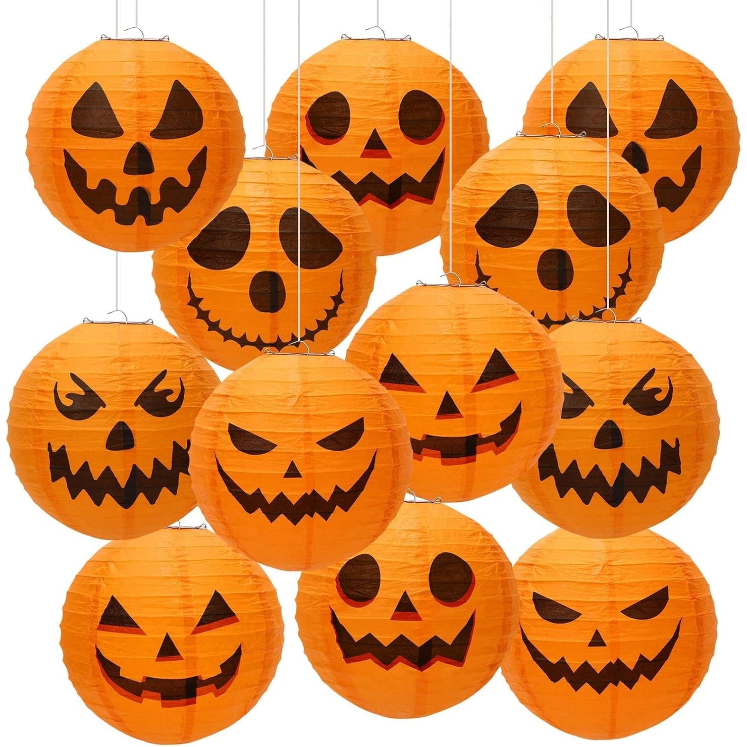 Halloween Jack O' Lantern Paper Pumpkin Hanging Decor Set of 12 - Image 6