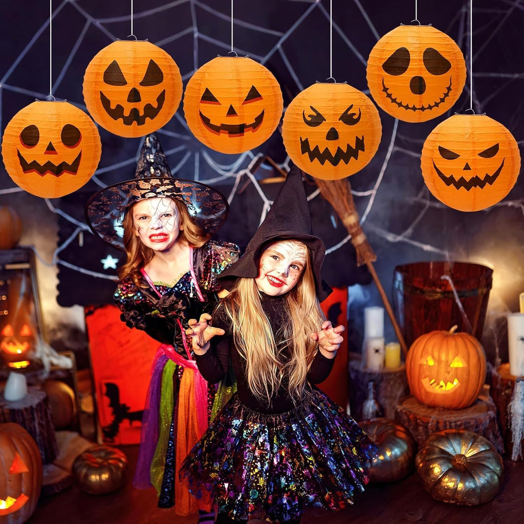 Halloween Jack O' Lantern Paper Pumpkin Hanging Decor Set of 12 - Image 9