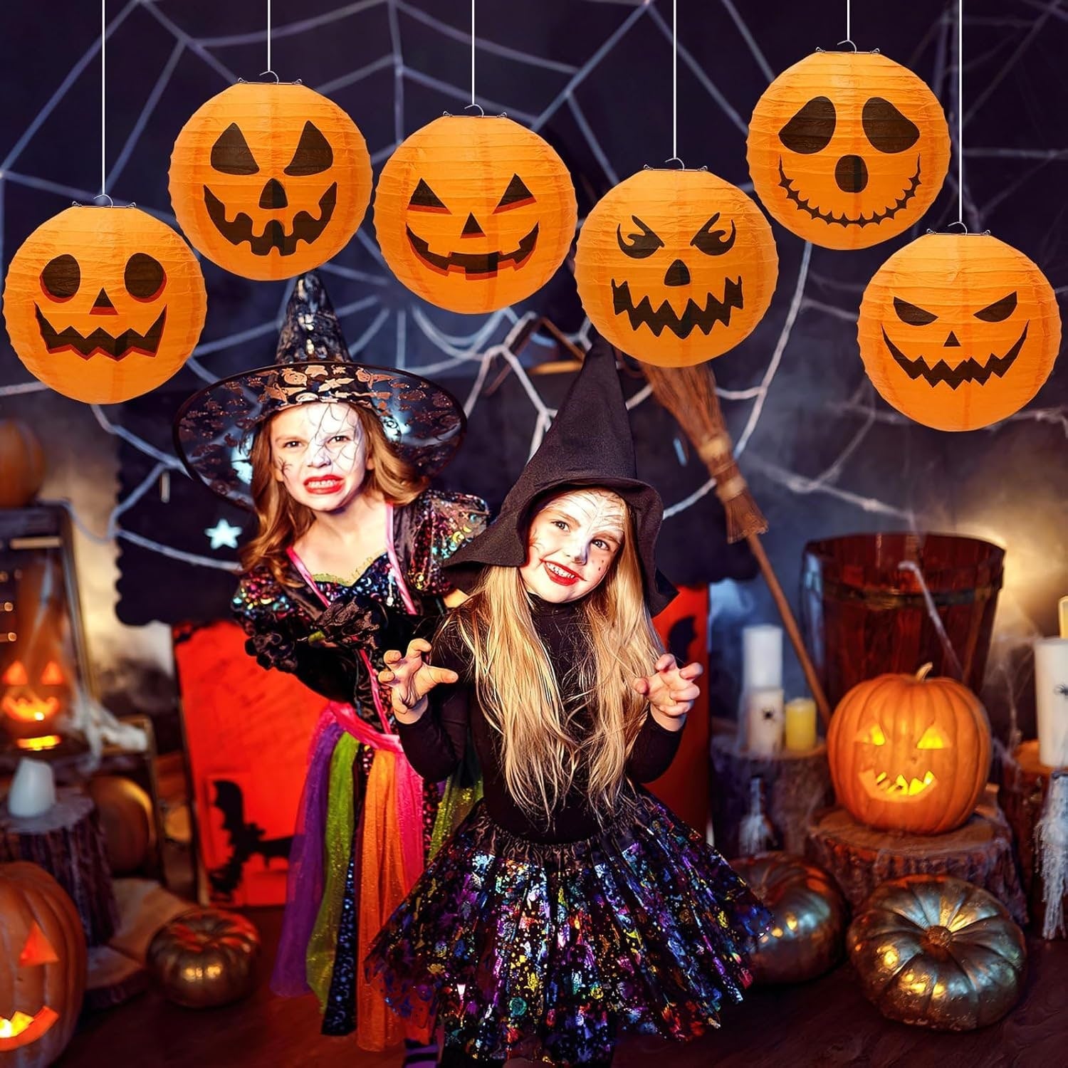 Halloween Jack O' Lantern Paper Pumpkin Hanging Decor Set of 12 - Image 9