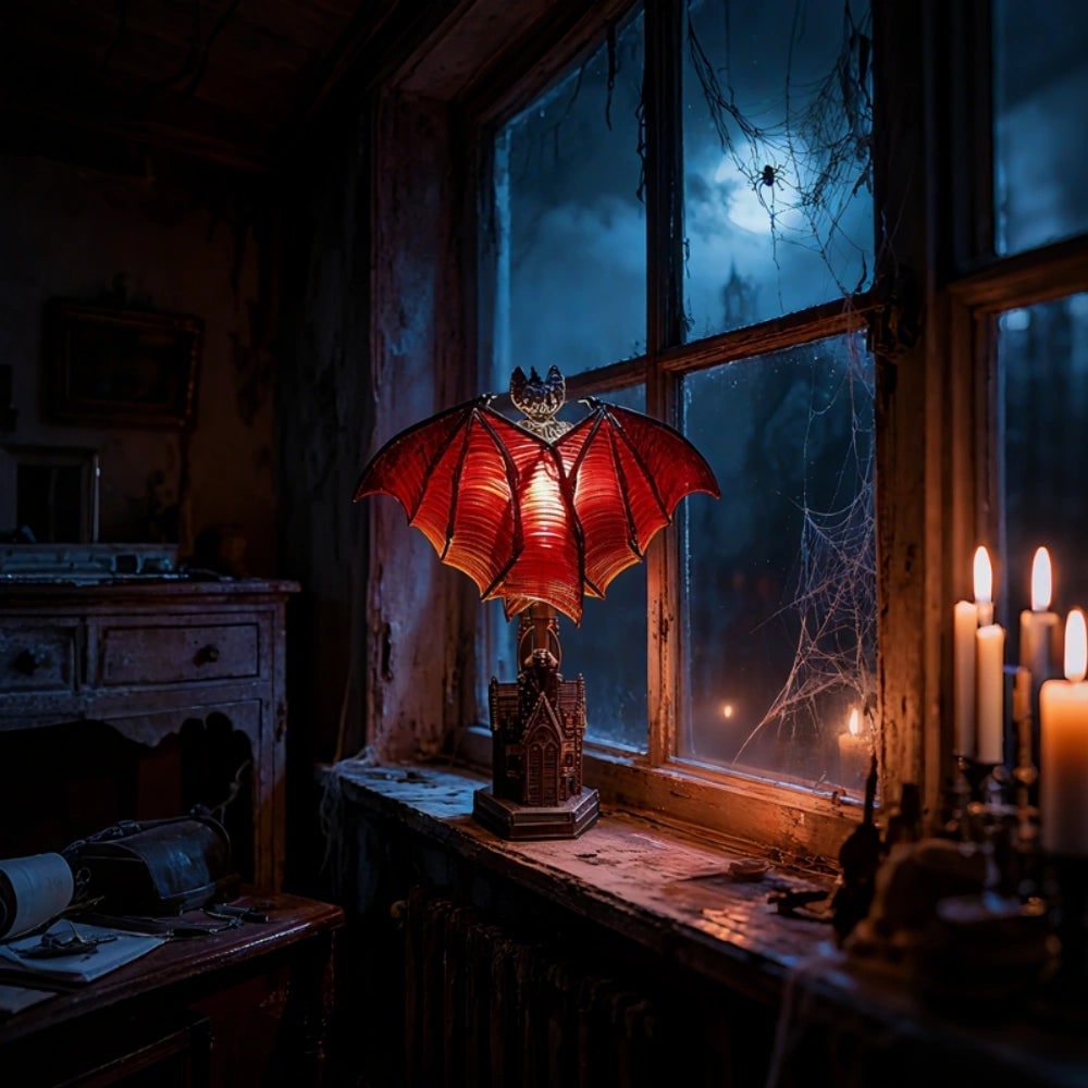 Halloween LED Light Bat Lamp Gothic Style Table with Translucent Wings - Image 1
