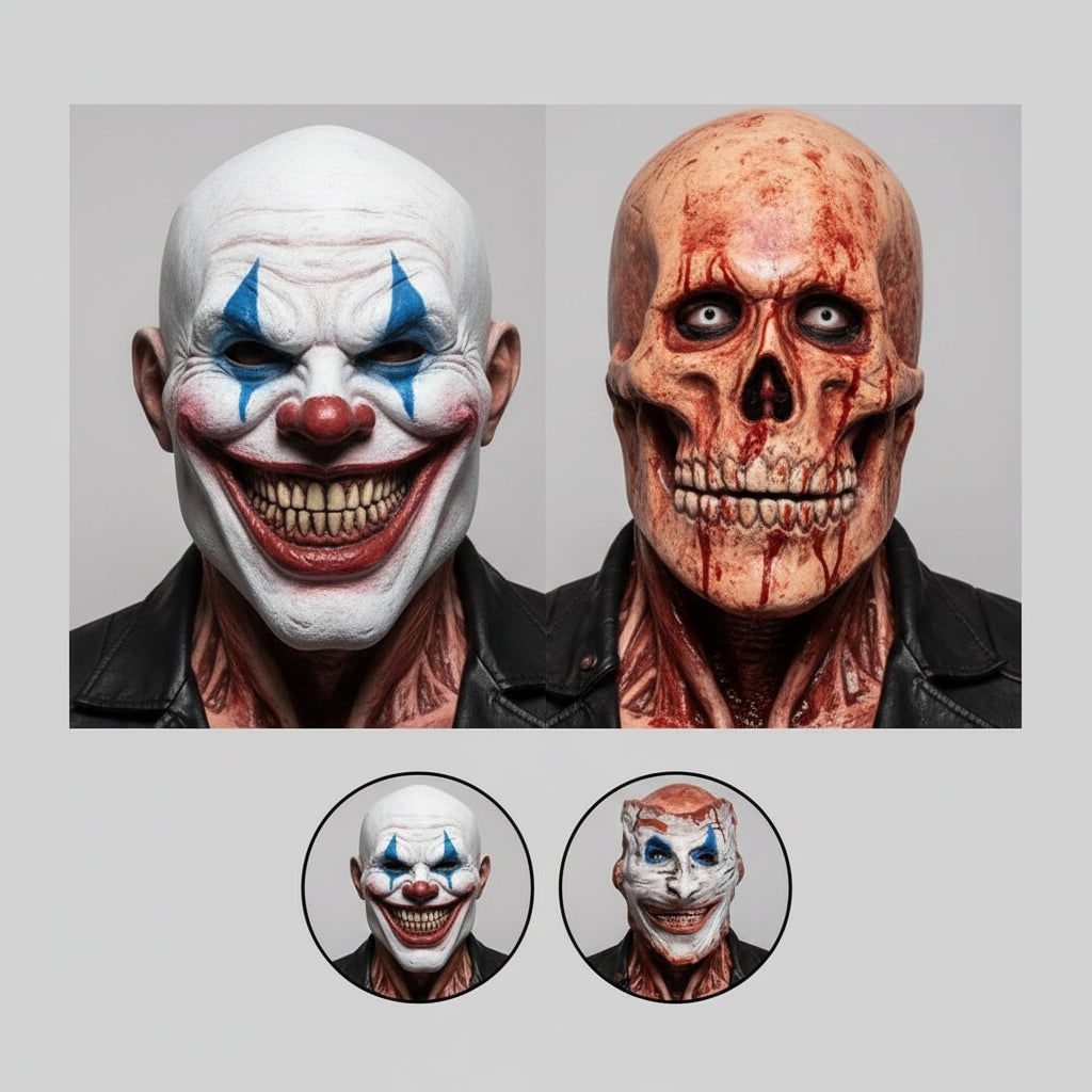 Halloween Mask Peel Off Creepy Clown and Skull Double-Layer Latex Costume - Image 1