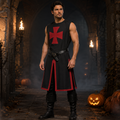 Halloween Medieval Knight Costume Templar Crusader Tunic with Contrasting Trim and Split Hem Panels - Image 2