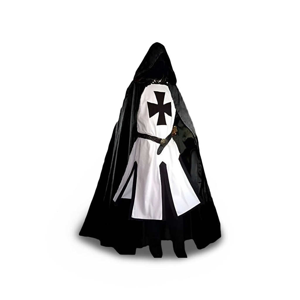 Halloween Medieval Knight Costume Tunic with Hooded and Templar Cross for Cosplay Party - Image 10
