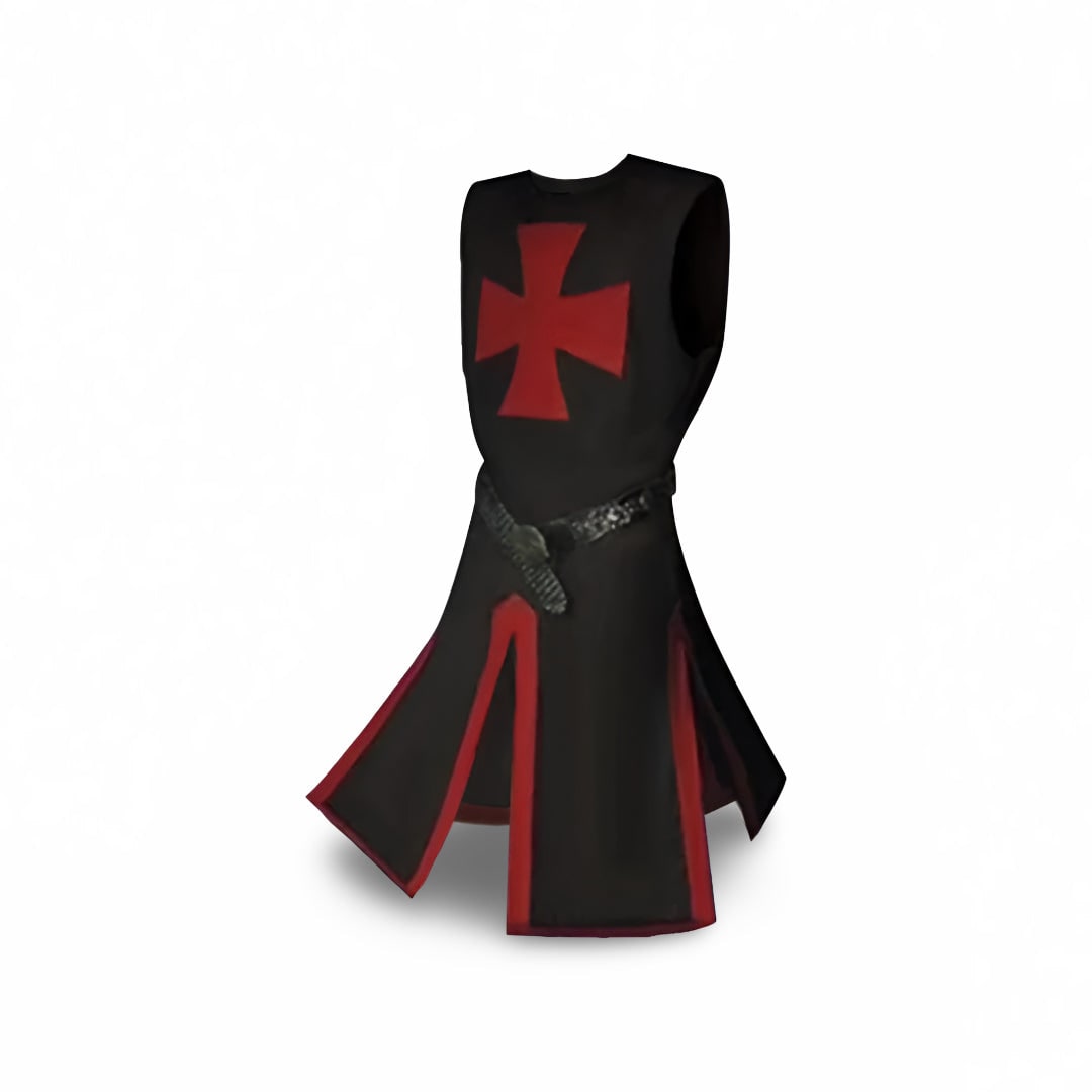Halloween Medieval Knight Costume Tunic with Hooded and Templar Cross for Cosplay Party - Image 2