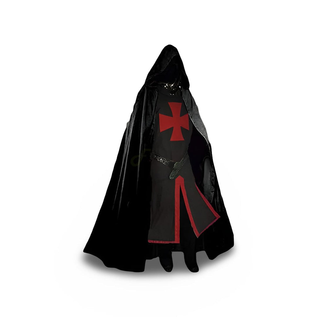 Halloween Medieval Knight Costume Tunic with Hooded and Templar Cross for Cosplay Party - Image 4