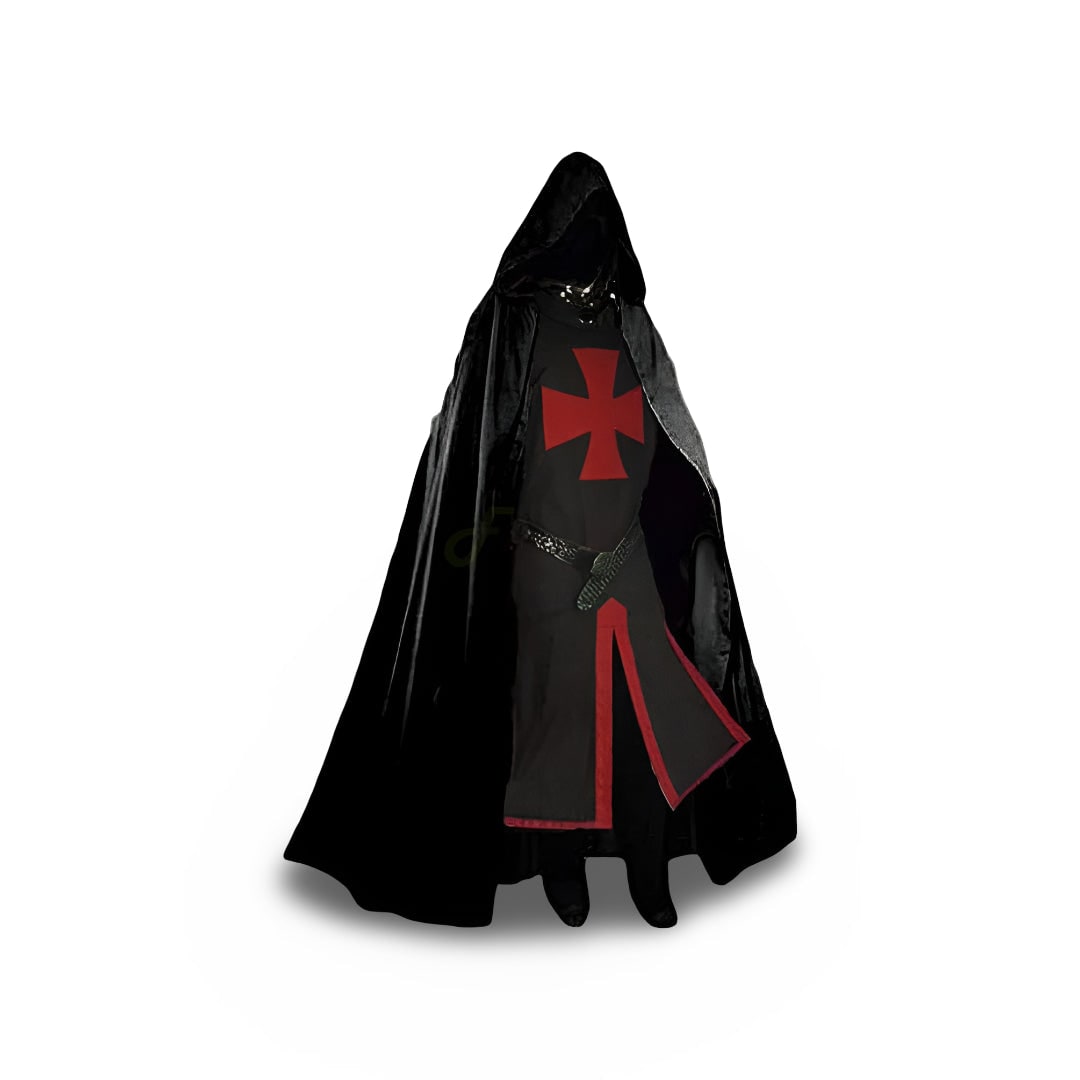 Halloween Medieval Knight Costume Tunic with Hooded and Templar Cross for Cosplay Party - Image 4