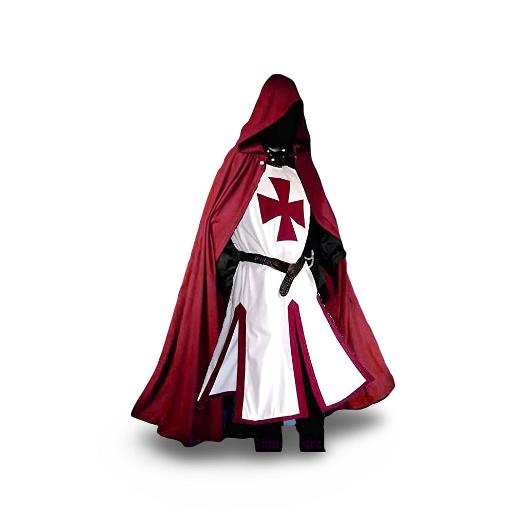 Halloween Medieval Knight Costume Tunic with Hooded and Templar Cross for Cosplay Party - Image 7