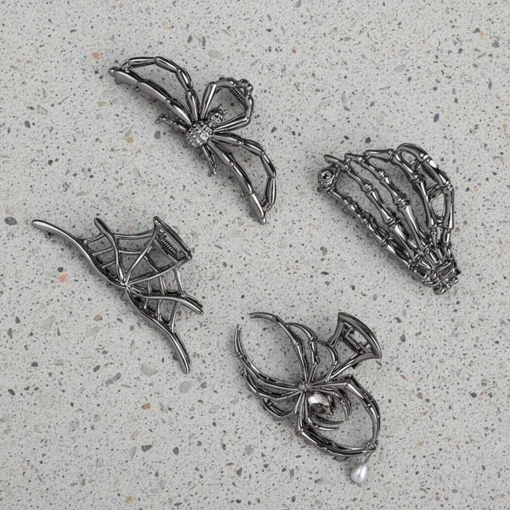 Halloween Metal Claw Clips with Spooky Spider Bat and Skeleton Designs Cute Decorative Hair - Image 1
