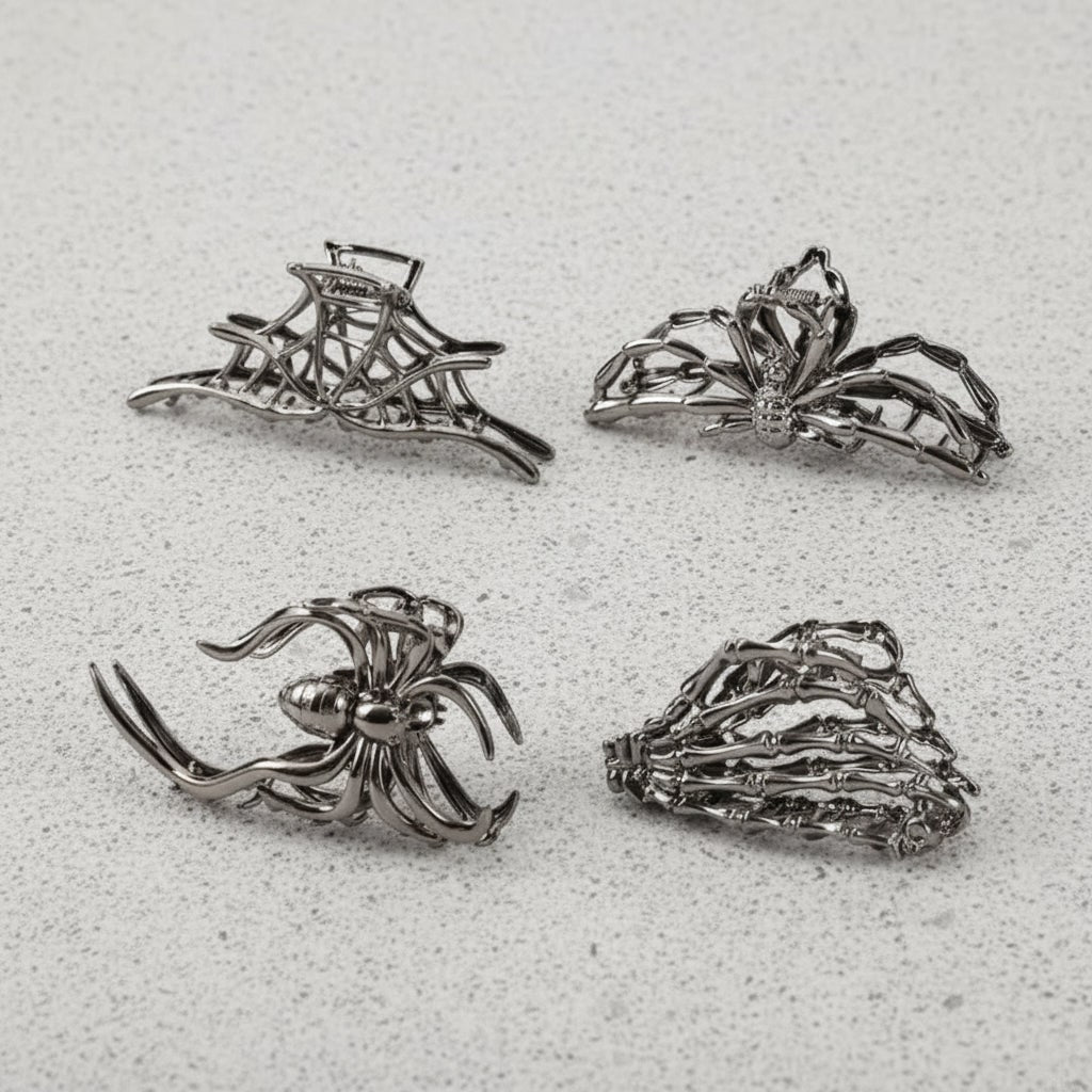 Halloween Metal Claw Clips with Spooky Spider Bat and Skeleton Designs Cute Decorative Hair - Image 2
