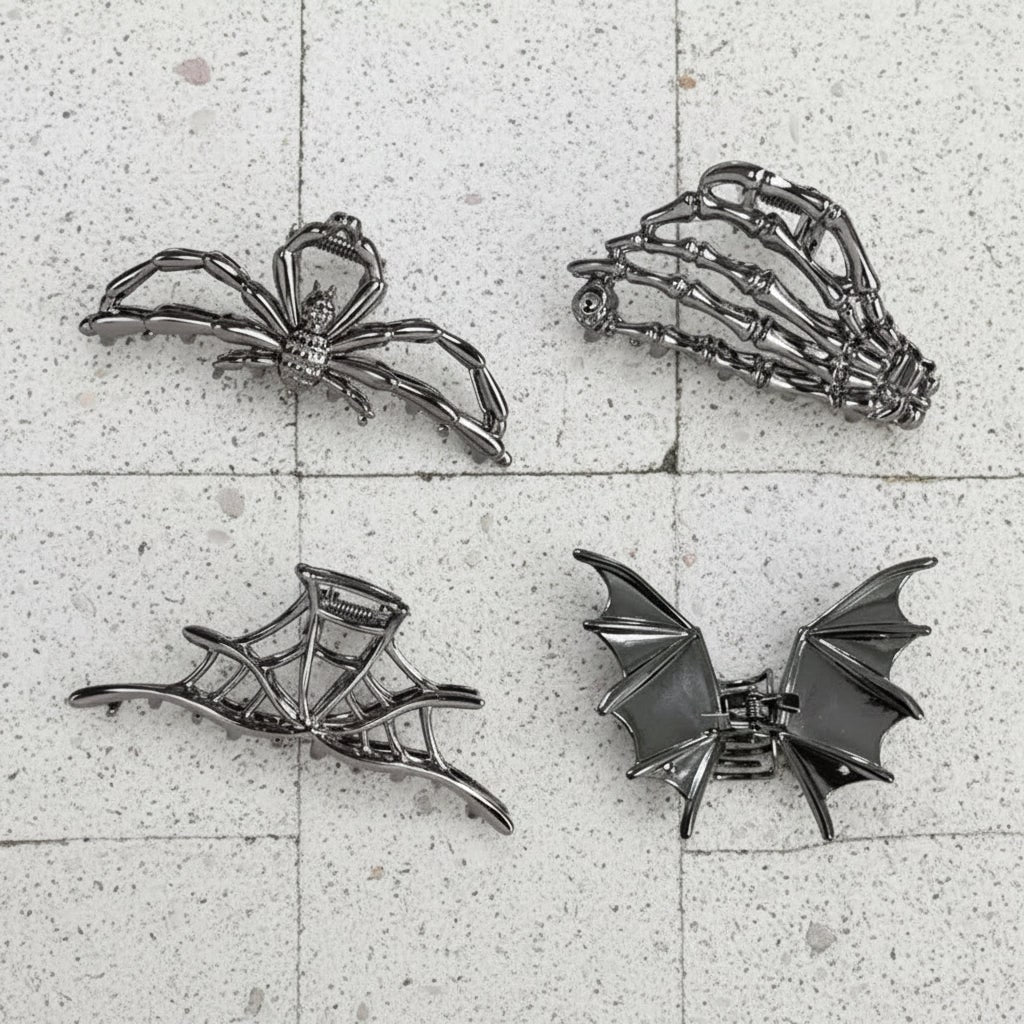 Halloween Metal Claw Clips with Spooky Spider Bat and Skeleton Designs Cute Decorative Hair - Image 3