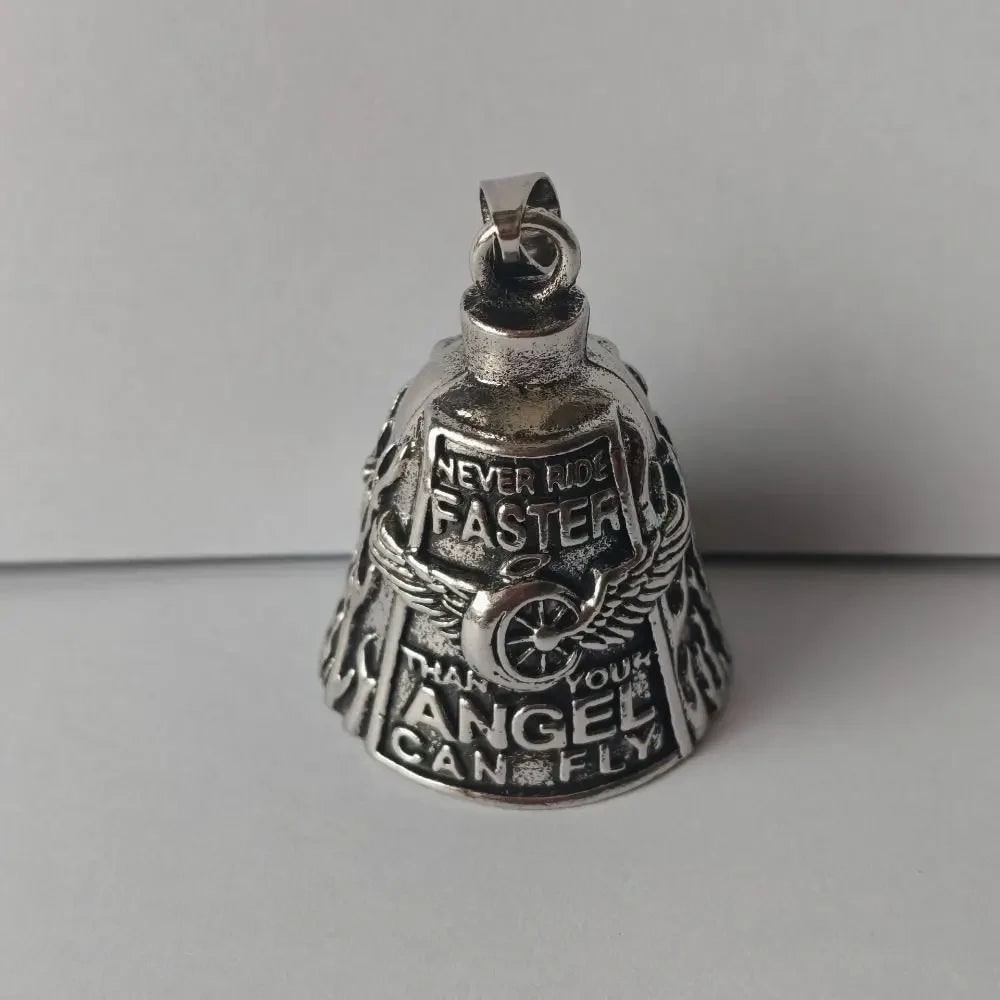 Halloween Motorcycle Guardian Bell and Biker Bike Luck Charm with Winged Design and Attachment - Image 1