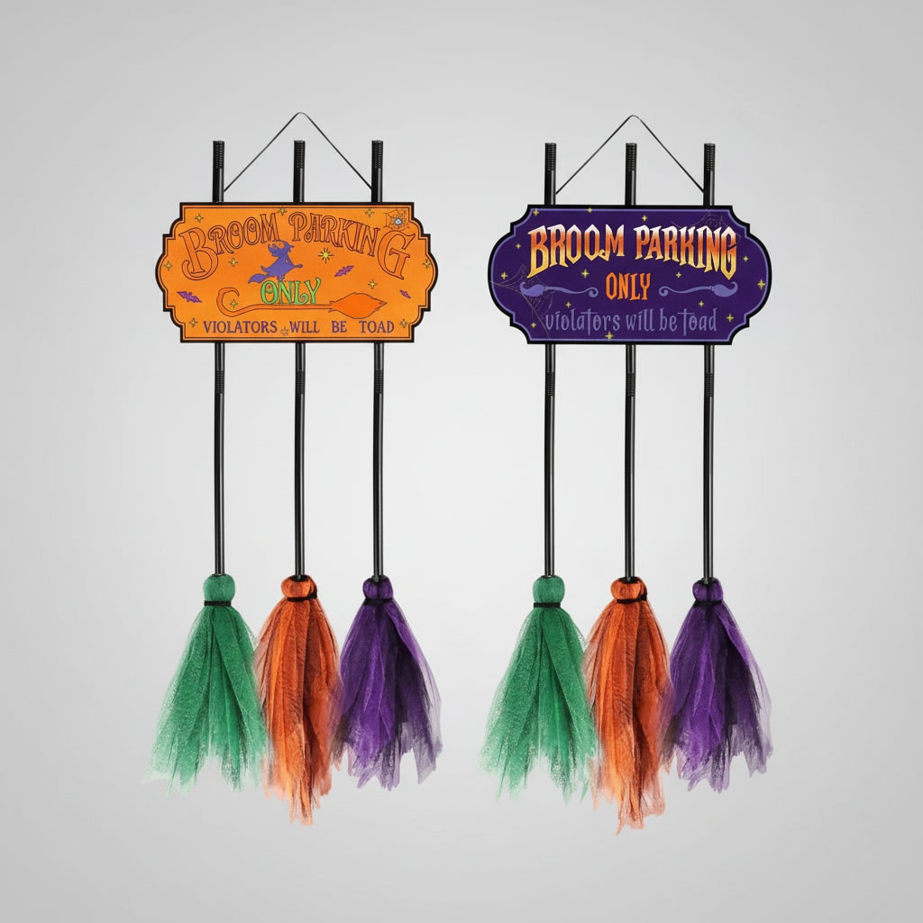 Halloween No Parking Anytime Broom Sign with Decorative Mesh Outdoor Yard Decoration - Image 2