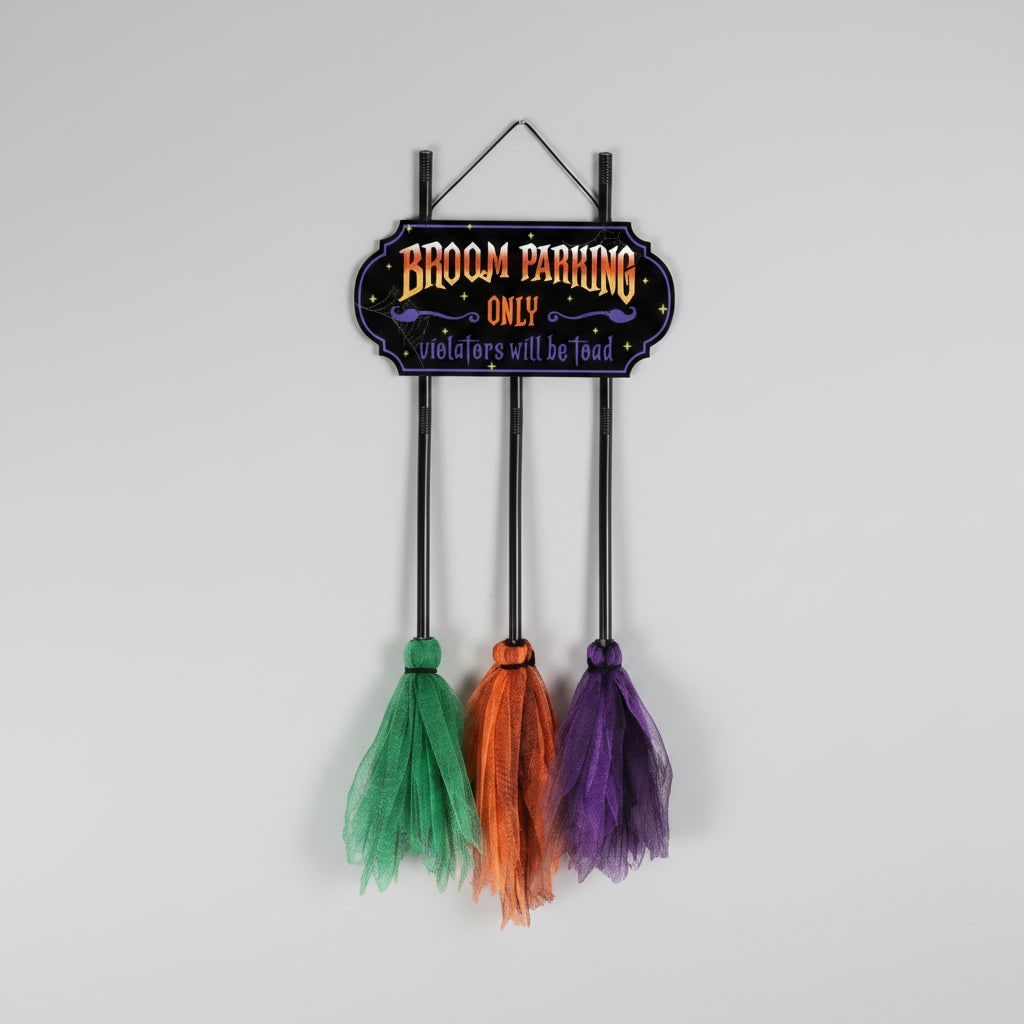 Halloween No Parking Anytime Broom Sign with Decorative Mesh Outdoor Yard Decoration - Image 3