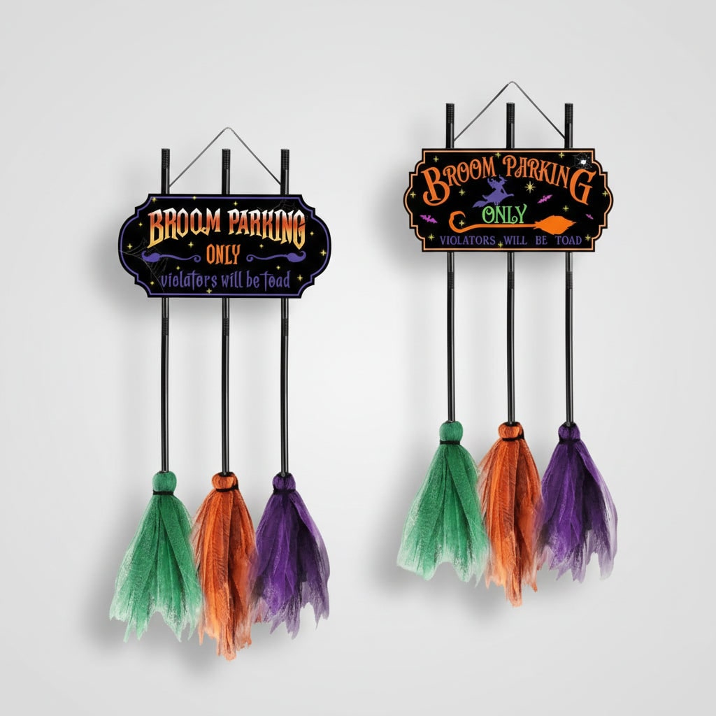 Halloween No Parking Anytime Broom Sign with Decorative Mesh Outdoor Yard Decoration - Image 5