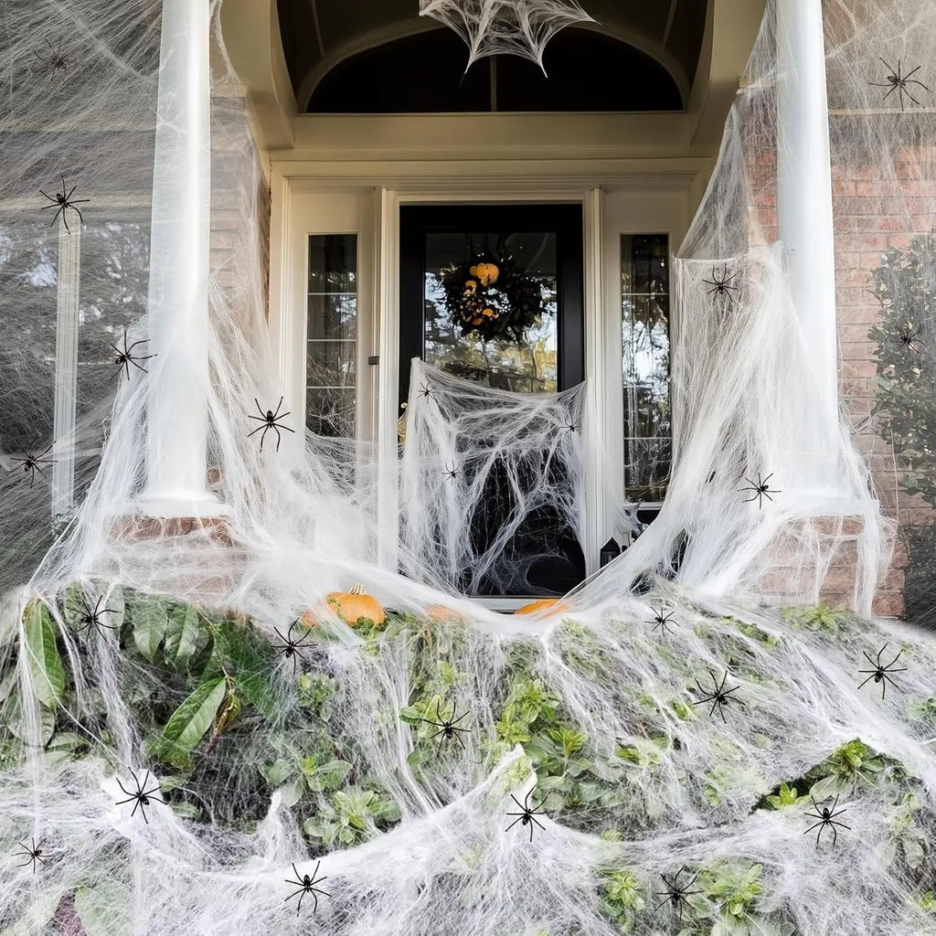 Halloween Outdoor Decoration Spider Web Giant Stretchy with Black for Yard and Party - Image 1