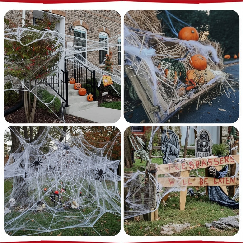 Halloween Outdoor Decoration Spider Web Giant Stretchy with Black for Yard and Party - Image 3